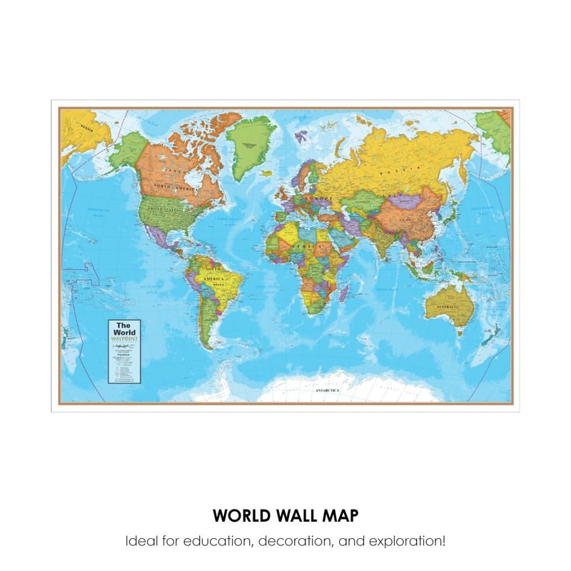 Waypoint Geographic Blue Ocean Series World Wall Map, Laminated World Map Poster, Educational Wall Art For Home, Classroom, or Office, Unique Gifts, 24â€ H x 36â€ W - Image 2